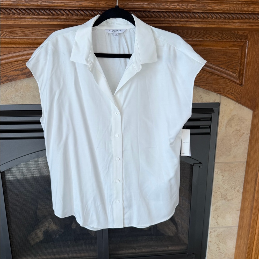 Liverpool White Sleeveless Button-Down Shirt